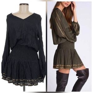 Muche et Muchette Xiu Smocked Dropped Waist Studded Western Mini Dress Sz. O/S